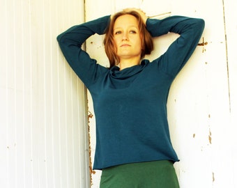 Simple Long Sleeve Cowl Shirt - Organic Fabric - Made to Order - Choose Your Color