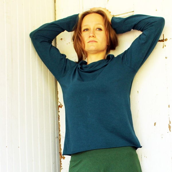 Simple Long Sleeve Cowl Shirt - Organic Fabric - Made to Order - Choose Your Color