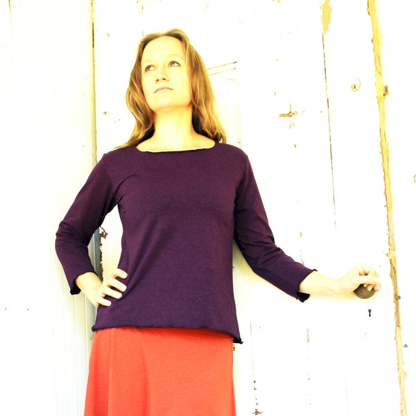 Simple 3/4 Sleeve Top - Organic Fabric - Made to Order - Choose Your Color - Comfortable Casual Eco Chic Blouse - Handmade by Rowan Grey