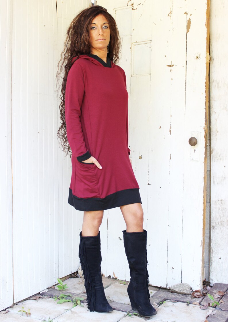 Handmade in U.S.A. Passport Pocket Hoodie Red Wine Color Eco Fashion SAMPLE SALE Size Small Organic Fabric Ready to Ship