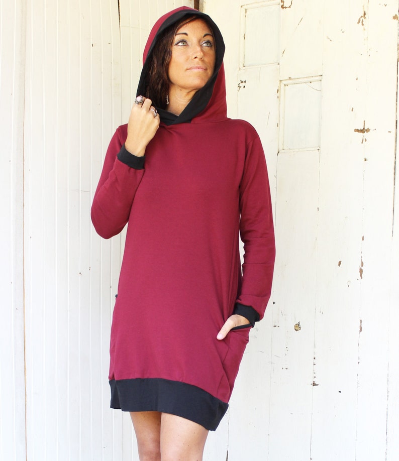 Handmade in U.S.A. Passport Pocket Hoodie Red Wine Color Eco Fashion SAMPLE SALE Size Small Organic Fabric Ready to Ship
