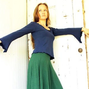 Bell Sleeve Simple Top - Organic Fabric - Made to Order - Eco Fashion - Handmade Organic Women&#39;s Clothing - Long Sleeve Scoop Neck Shirt