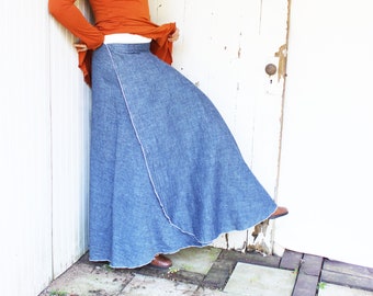 petite denim wrap skirt