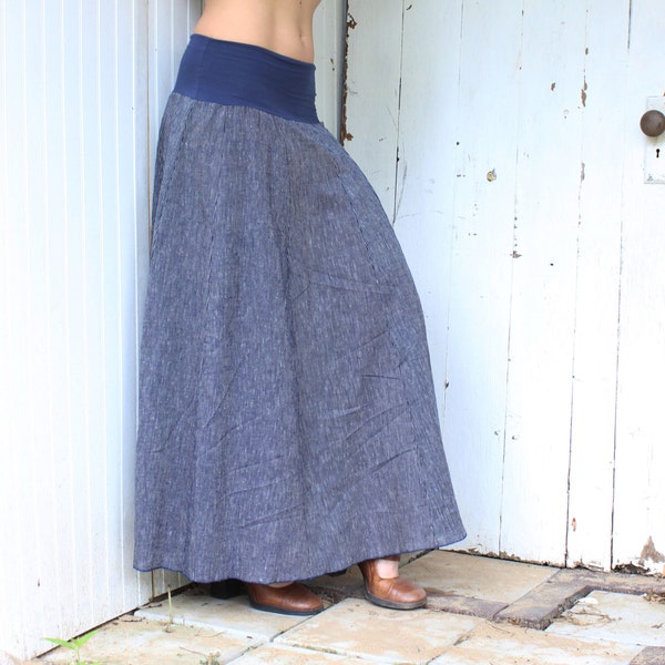 Vera Panel Skirt - Hemp & Organic Cotton Micro Stripe - Custom Made to Order - Full Length Maxi Skirt - Organic Women's Clothing