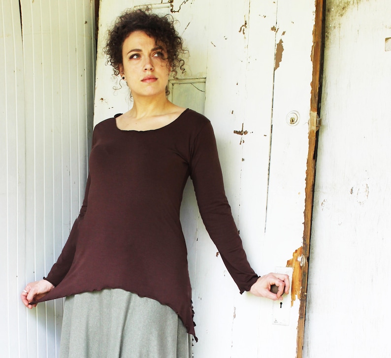 Choose Your Color Boho Chic Eco Fashion by Rowan Grey Swallowtail Long Sleeve Top Scoop Neck Made to Order Organic Fabric