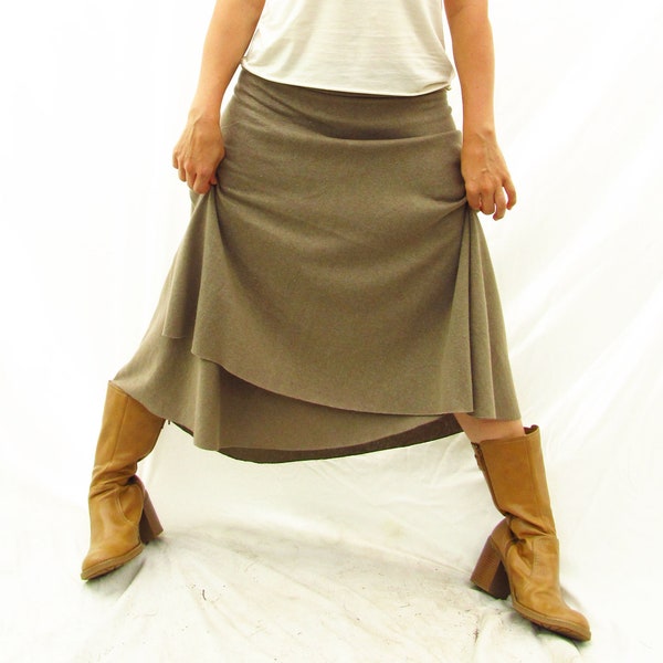 Below Knee Wrap Skirt - Hemp and Organic Cotton Jersey Knit - Custom Made to Order - Tea Length - Great for Travel, Maternity ~ Adjustable