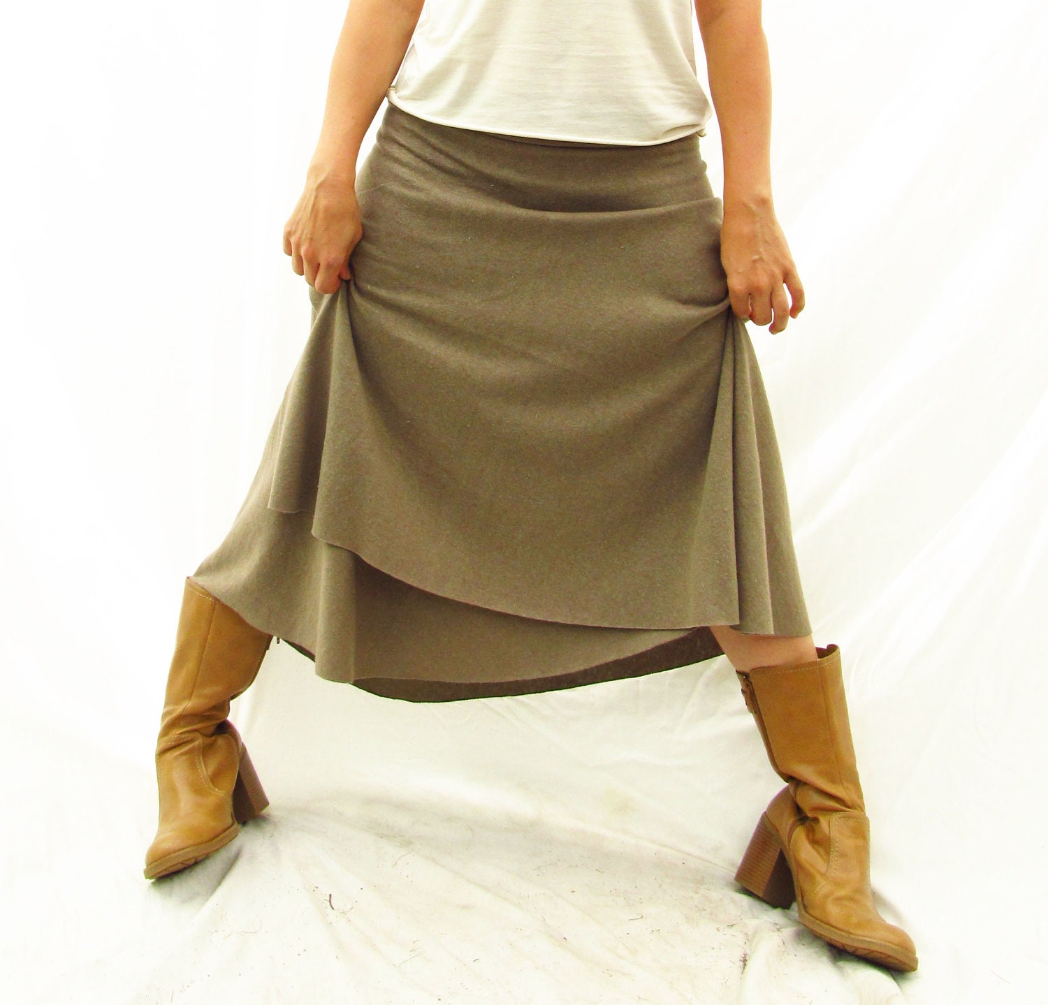 Below Knee Wrap Skirt - Hemp and Organic Cotton Jersey Knit - Custom Made to Order - Tea Length - Great for Travel, Maternity ~ Adjustable