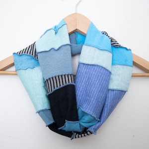 READY TO SHIP - Organic Cotton Infinity Scarf - Turquoise, Mint, Light Blue, Black, Stripes - Organic Cotton, Bamboo, Hemp, Jersey Knits