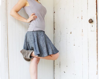 Organic Denim Skater Skirt - Mini Skirt - Hemp and Organic Cotton Lightweight Denim