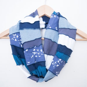 READY TO SHIP - Organic Fabric Infinity Scarf - Blue Birds and Blue Sky - Organic Cotton, Bamboo, Hemp - Great Gift - Eco Friendly