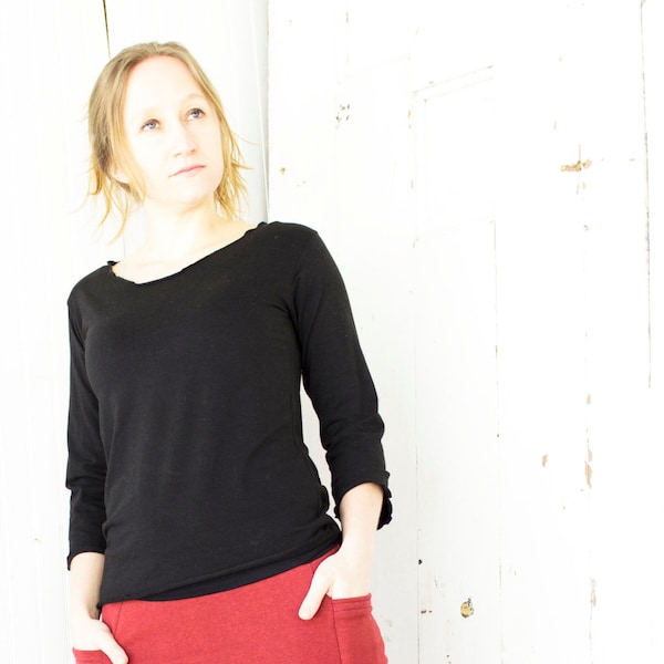 Organic Basic Long Sleeve Top - Many Colors Available - Organic Cotton Blend - Made to Order - Casual Comfortable - Yoga - Eco Friendly