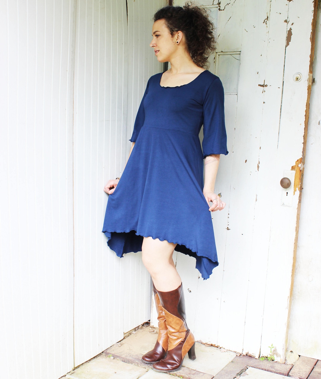 Cedar Dress Organic Half Bell Sleeve Aline Scoop Neck Dress Organic