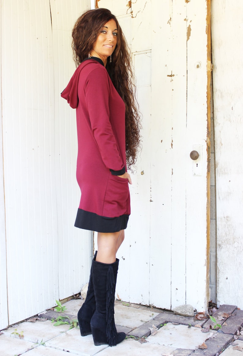 Handmade in U.S.A. Passport Pocket Hoodie Red Wine Color Eco Fashion SAMPLE SALE Size Small Organic Fabric Ready to Ship