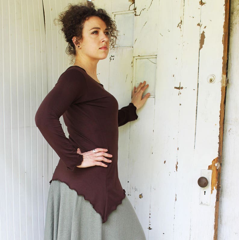 Choose Your Color Boho Chic Eco Fashion by Rowan Grey Swallowtail Long Sleeve Top Scoop Neck Made to Order Organic Fabric