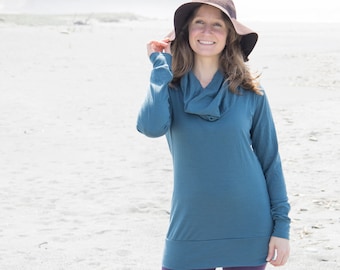 Adriana - 100% Merino Wool Simple Cowl Top - Lightweight Sweater - Base Layer - Choose Your Color - Made to Order in the USA by Rowan Grey