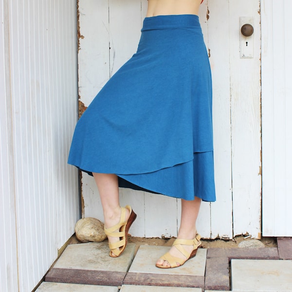 Below Knee Organic Wrap Skirt - Many Colors Available - Organic Fabric - Lightweight Jersey Knit - Great for Travel, Maternity, Everyday