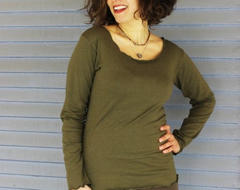 Organic Basic Long Sleeve Top - Many Colors Available - Organic Cotton Blend - Made to Order in USA - Casual - Yoga - Stretch Jersey Knit