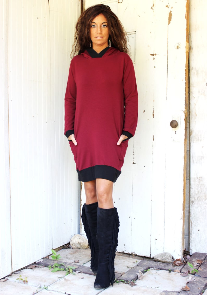 Handmade in U.S.A. Passport Pocket Hoodie Red Wine Color Eco Fashion SAMPLE SALE Size Small Organic Fabric Ready to Ship
