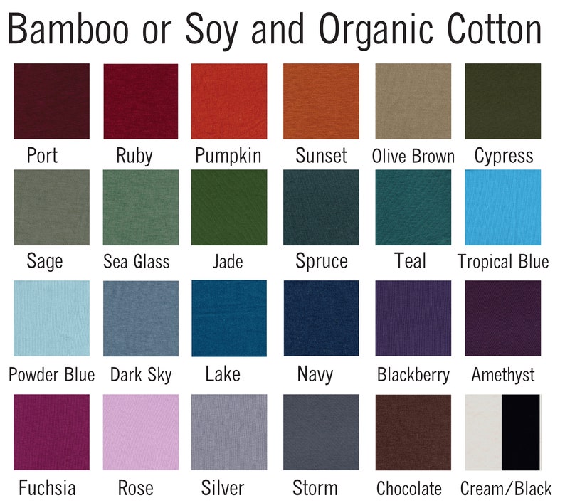 Puede incluir: Una carta de colores que muestra 20 colores de tela diferentes, incluyendo Port, Ruby, Pumpkin, Sunset, Olive Brown, Cypress, Sage, Sea Glass, Jade, Spruce, Teal, Tropical Blue, Powder Blue, Dark Sky, Lake, Navy, Blackberry, Amethyst, Fuchsia, Rose, Silver, Storm, Chocolate y Cream/Black.
