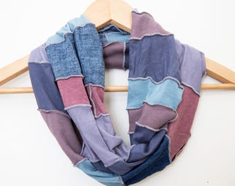 READY TO SHIP - Organic Fabric Infinity Scarf - Rose Pink, Purple, Blue Denim, Soft Grays - Organic Cotton, Hemp, Bamboo, Soy - Great Gift