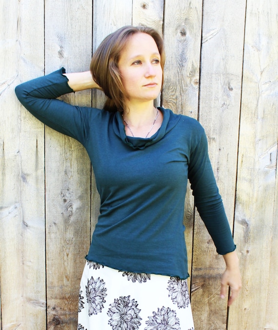 Organic Cotton Blend Simple 3/4 Sleeve Mini Cowl Top - Made to Order - Choose Your Color - Eco Fashion - Boho Chic - Casual - Comfortable