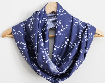 Songbird Organic Cotton Infinity Scarf - Great Gift - 100% Organic Cotton - Blue or Tan - Eco Fashion Accessory
