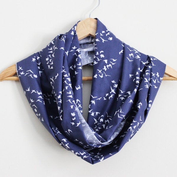 Songbird Organic Cotton Infinity Scarf - Great Gift - 100% Organic Cotton - Blue or Tan - Eco Fashion Accessory