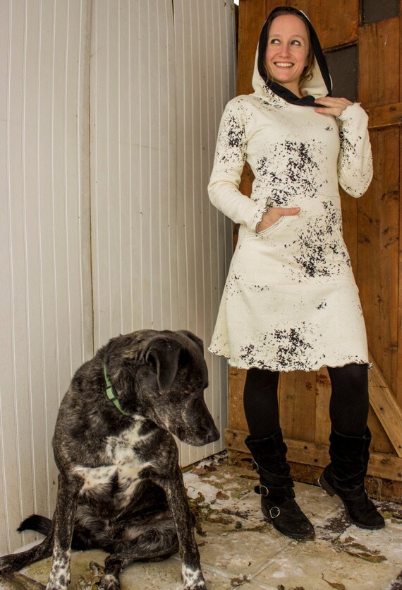 Hemp Fleece Kangaroo Pocket Hooded Dress - Hemp & Organic Cotton Fleece or French Terry - Custom Made to Order - Choose Your Color - Winter