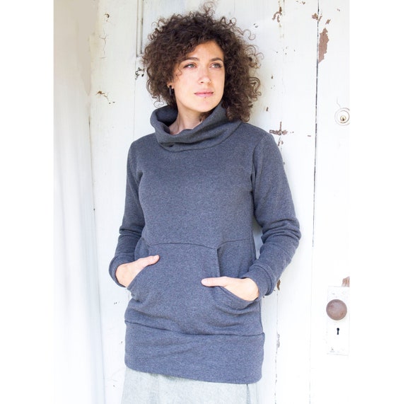 Kalli Organic Fleece Sweatshirt Kangaroo Pocket Cowl Neck Organic Cotton hemp Made to Order Choose Your Size Color Vegan Etsy