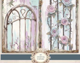 Watercolor Garden Junk Journal Pages, Shabby Chic Floral Ephemera, Vintage Garden Aesthetic, Pastel Cottagecore Printable Kit, JPEG Pages