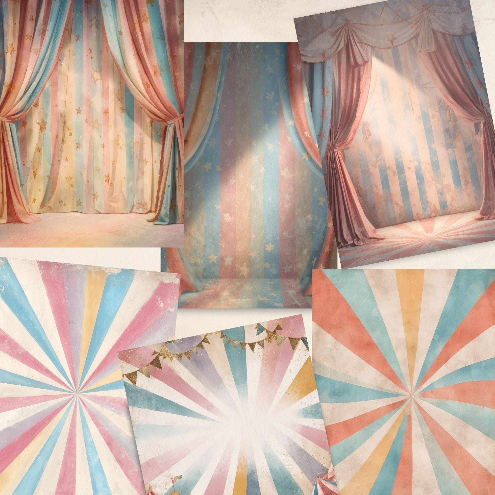 Vintage Circus Clipart PNG: Watercolor Retro Illustrations Digital ...
