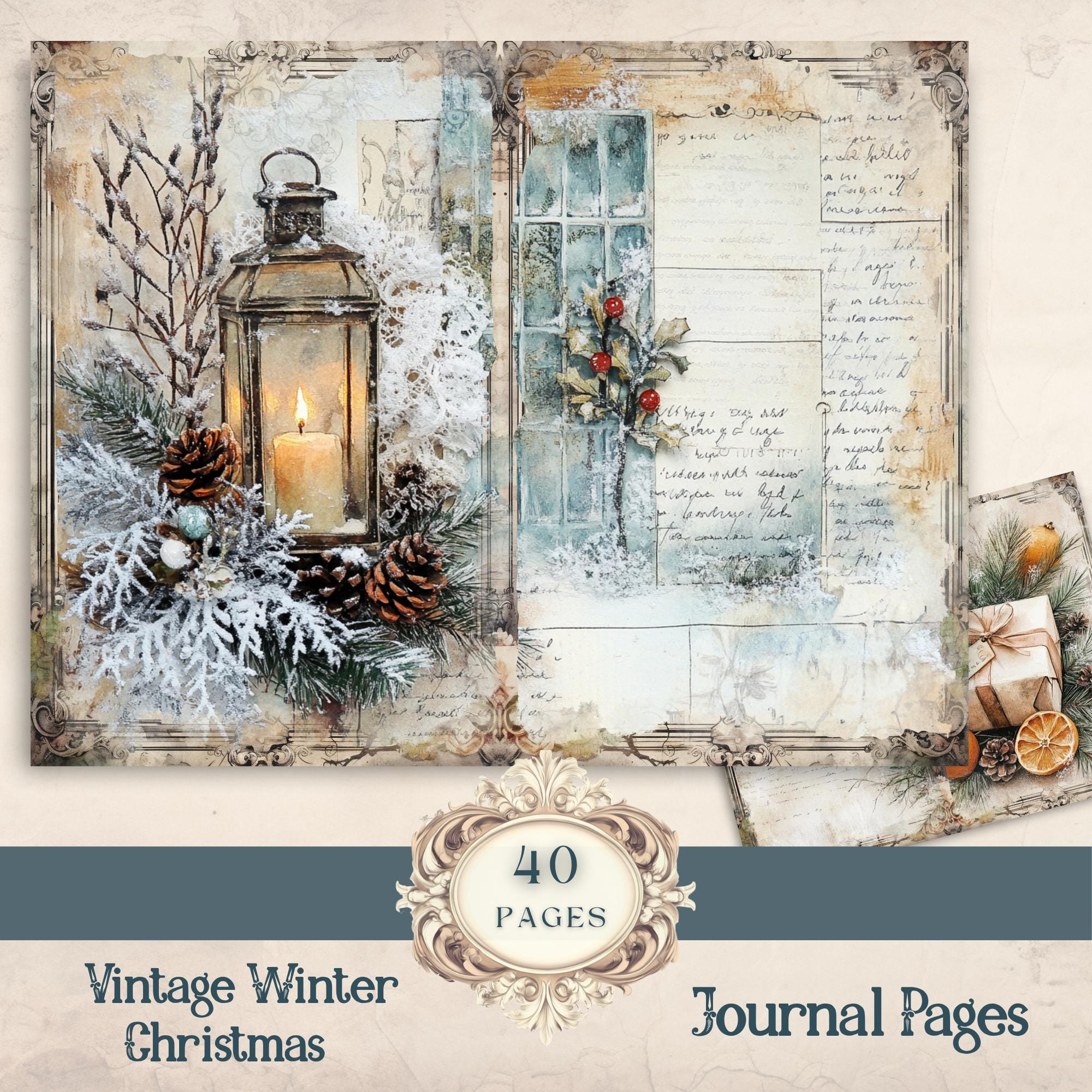 Vintage Winter Christmas Journal Pages, 40 Digital Papers 11x8.5 In ...
