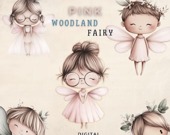 Pink Watercolor Fairy Clipart, Cute Pastel Fairy, Funny Woodland 30 Fairy PNG, Birthday Party Decor, Magical Fairy Celebration Ideas