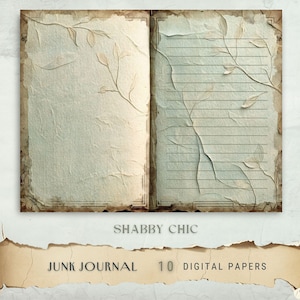 Diário digital Shabby Chic Sage Junk, com estampa de couro, 10 páginas, itens efêmeros para impressão, artesanato em papel, arte vintage verde-oliva
