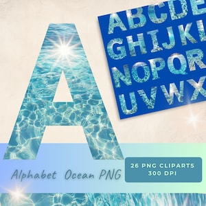 Ocean Alphabet Clipart, Sea Sunny Letters, 3D Style Alphabet, English Letter Scrapbooking Digital Set Printable Paper Letters,Commercial Use