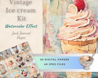 Ice cream Vintage Junk Journal Pages, Ephemera for Junk Journal, Digital Retro Junk Journal Kit, Vintage Summer Collage, Junk Journal Kit