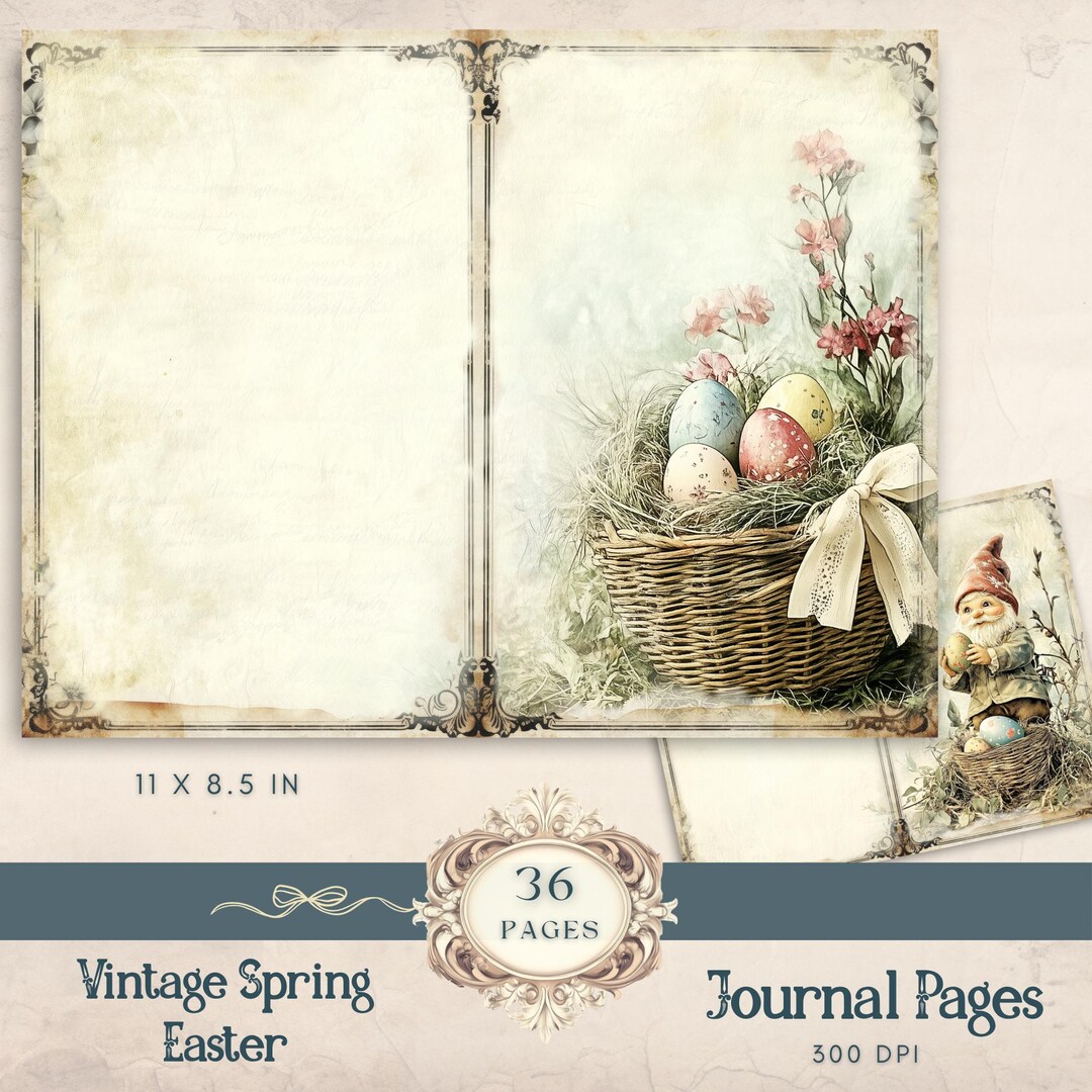 Vintage Spring Easter Journal Pages, 36 Digital Papers 11x8.5 In ...