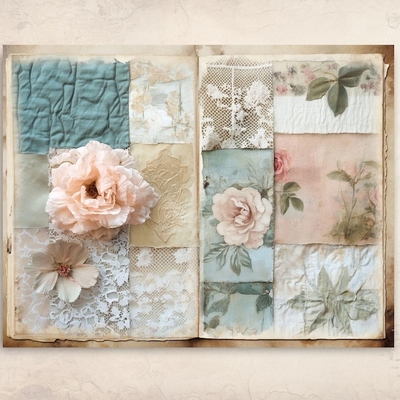 Shabby Chic Junk With Lace Journal Pages, Vintage Style, Pastel Floral ...