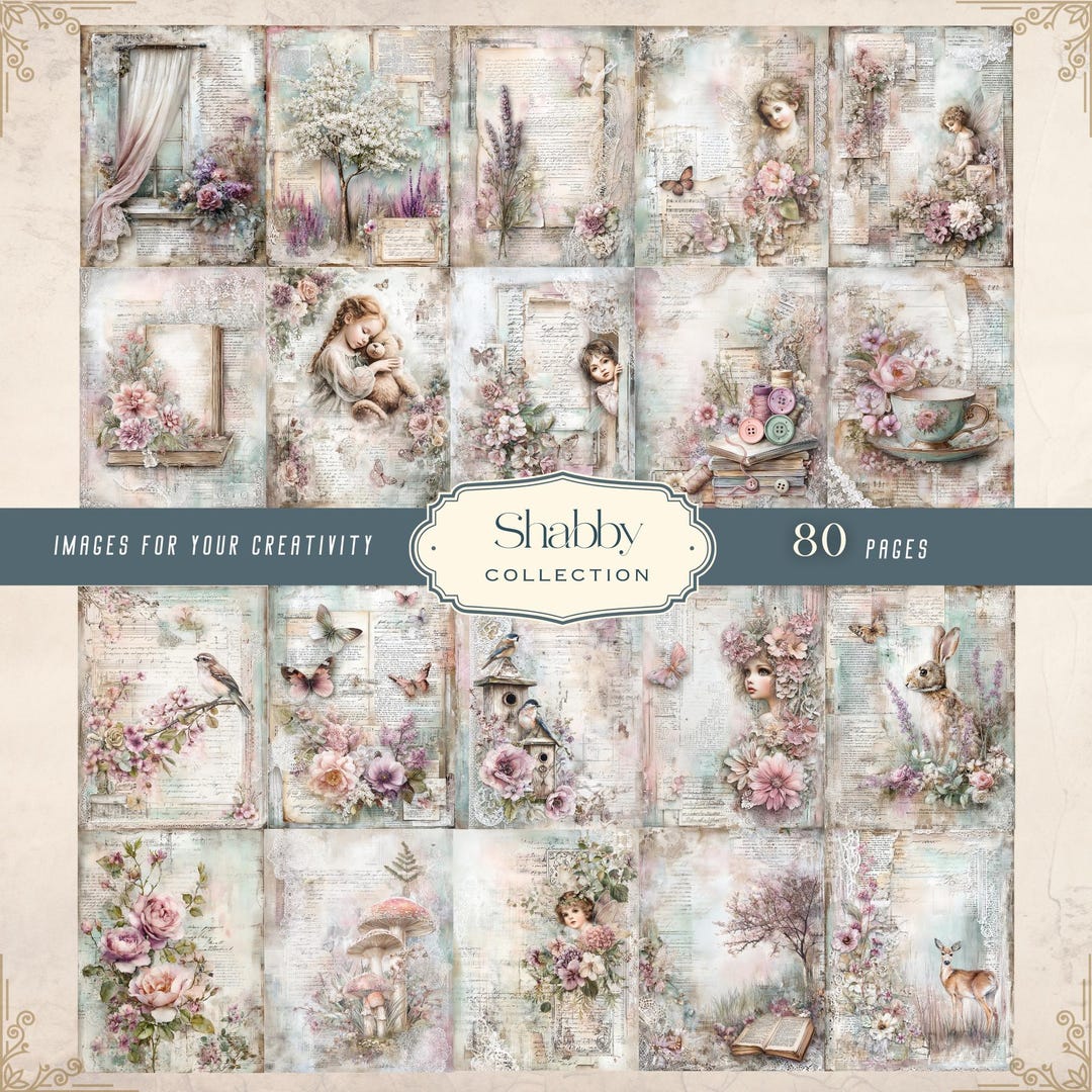 Shabby Chic Junk Journal Pages, 80 Vintage Journal Pages, Printable ...