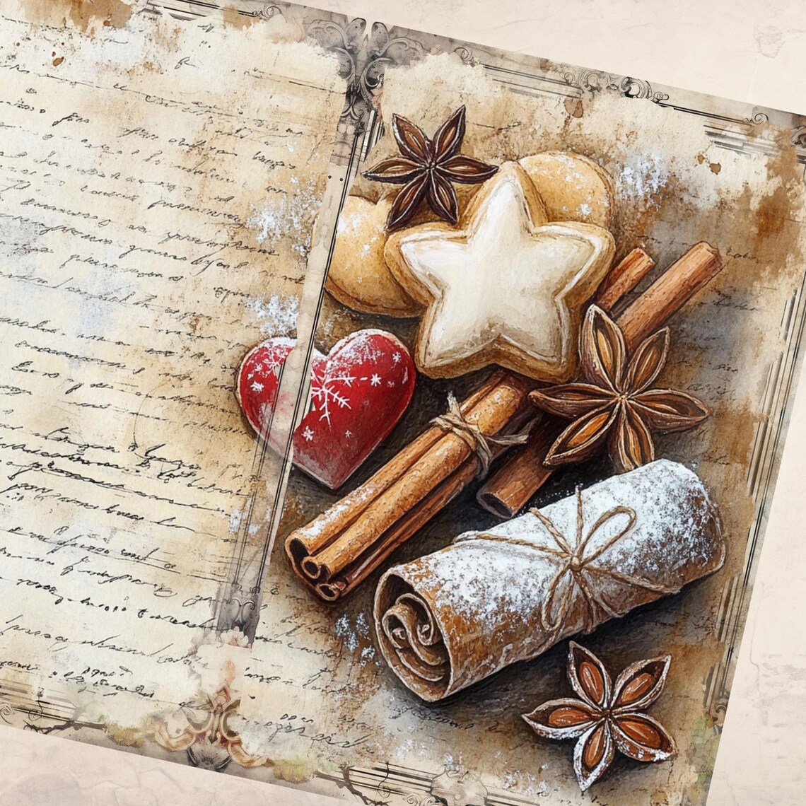Vintage Winter Christmas Journal Pages, 40 Digital Papers 11x8.5 In ...