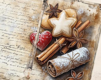 クリスマスジャンクジャーナルペーパー：居心地の良い冬のコテージの