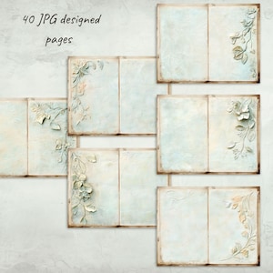 Shabby Chic Junk Journal Paper, Vintage Floral Embossed Pages, Printable Ephemera Pack, Digital Paper for Scrapbooking & Collage
