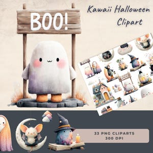 Kawaii Halloween Clipart Bundle,Pastel 33 PNG High-Quality 300 DPI, Cute & Whimsical Halloween Projects, Commercial Use