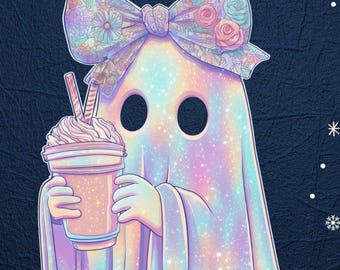 Clipart di fantasmi al neon PNG: modelli di sublimazione per Halloween e Natale (download digitale)