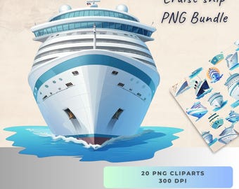 Cruise Ship Clipart Bundle, 20 Transparent PNG Graphics, Decorative Images, Digital Graphics for Commercial Use