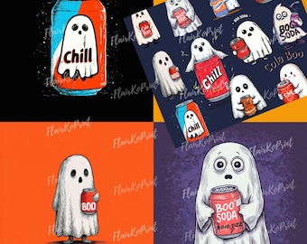 Fantasma de lata de refresco PNG: Diseños para camisetas de Halloween, gráficos para sublimación (descarga digital, uso comercial)