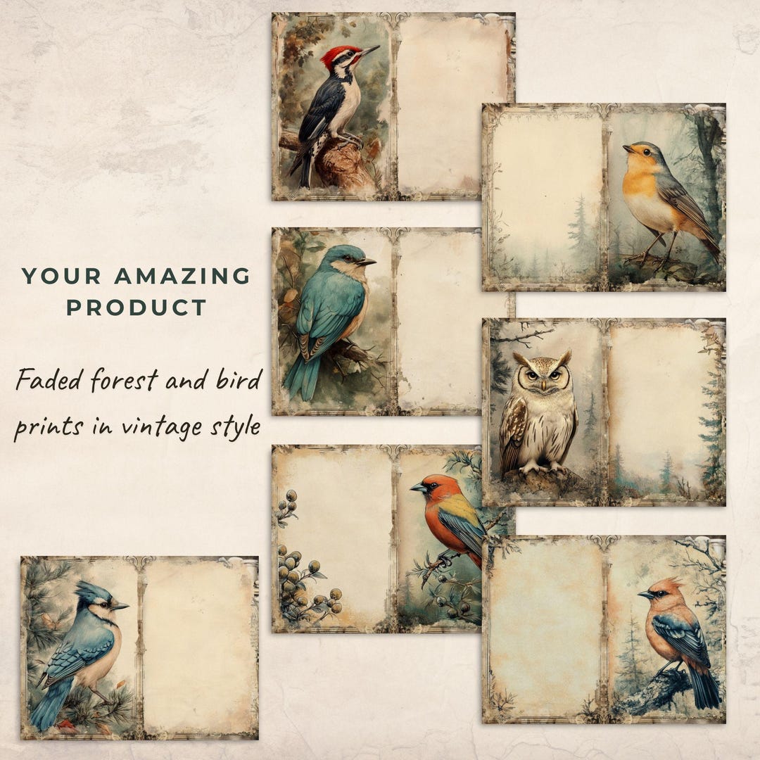 Forest Birds Junk Journal Pages, Watercolor Woodland 20 Digital Paper ...