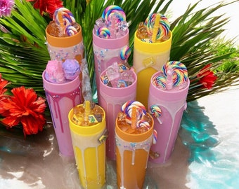 Candy Drip Dessert Themed Funny Cup Tumbler, Cute Designed Funny Drink Ware Sweet Treat Tumbler Gift with Straw for Candy Lovers