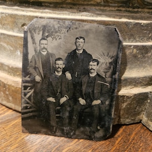 Vintage/Antique Tintype Black and White Photograph, Group of Men