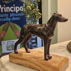 Vintage Bronze Dog Figurine Paperweight Onyx Base